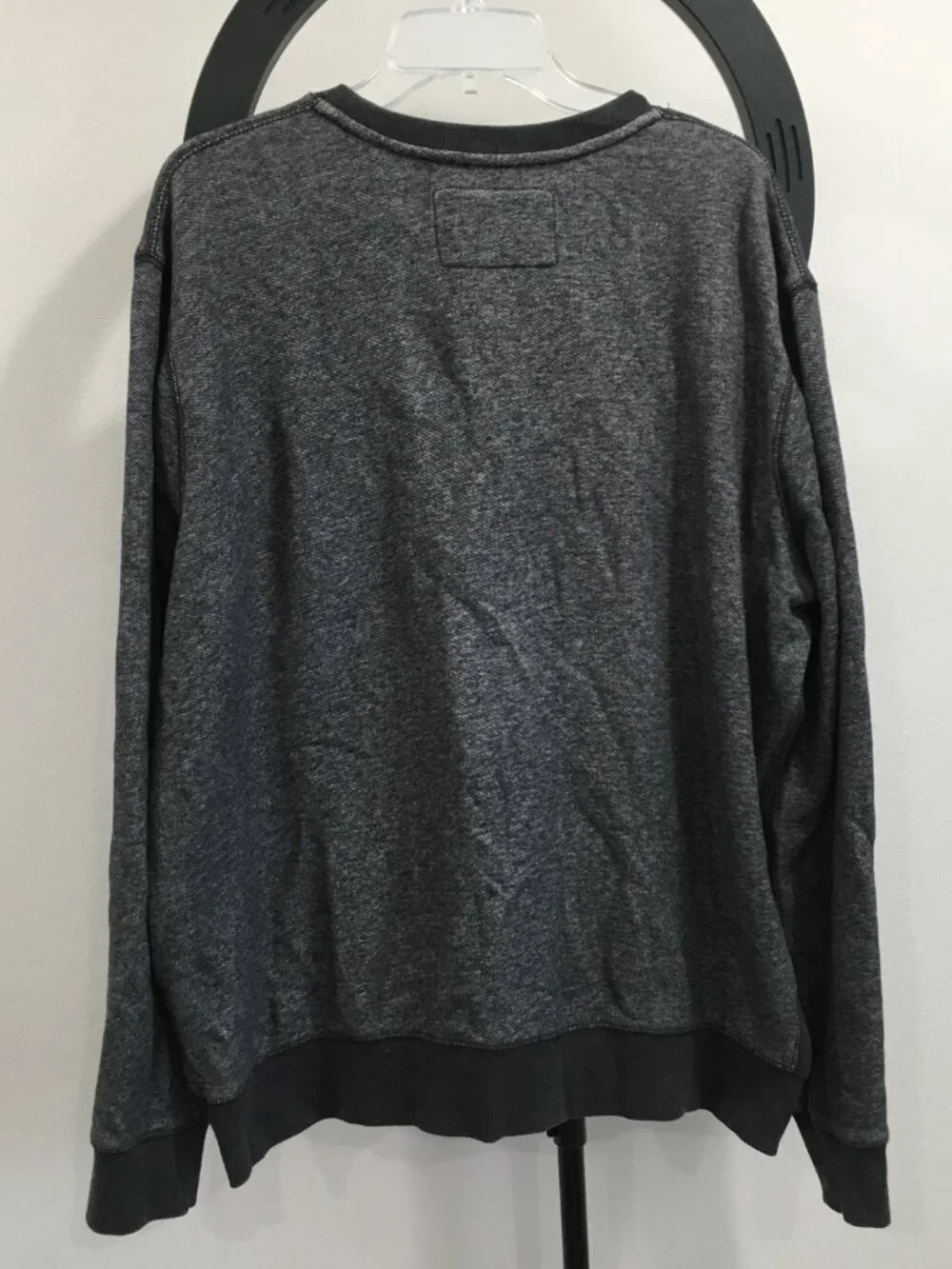 VINCE Marled Dark Gray White Ribbed Inserts Long Sleeve Crew Neck Pullover Shirt